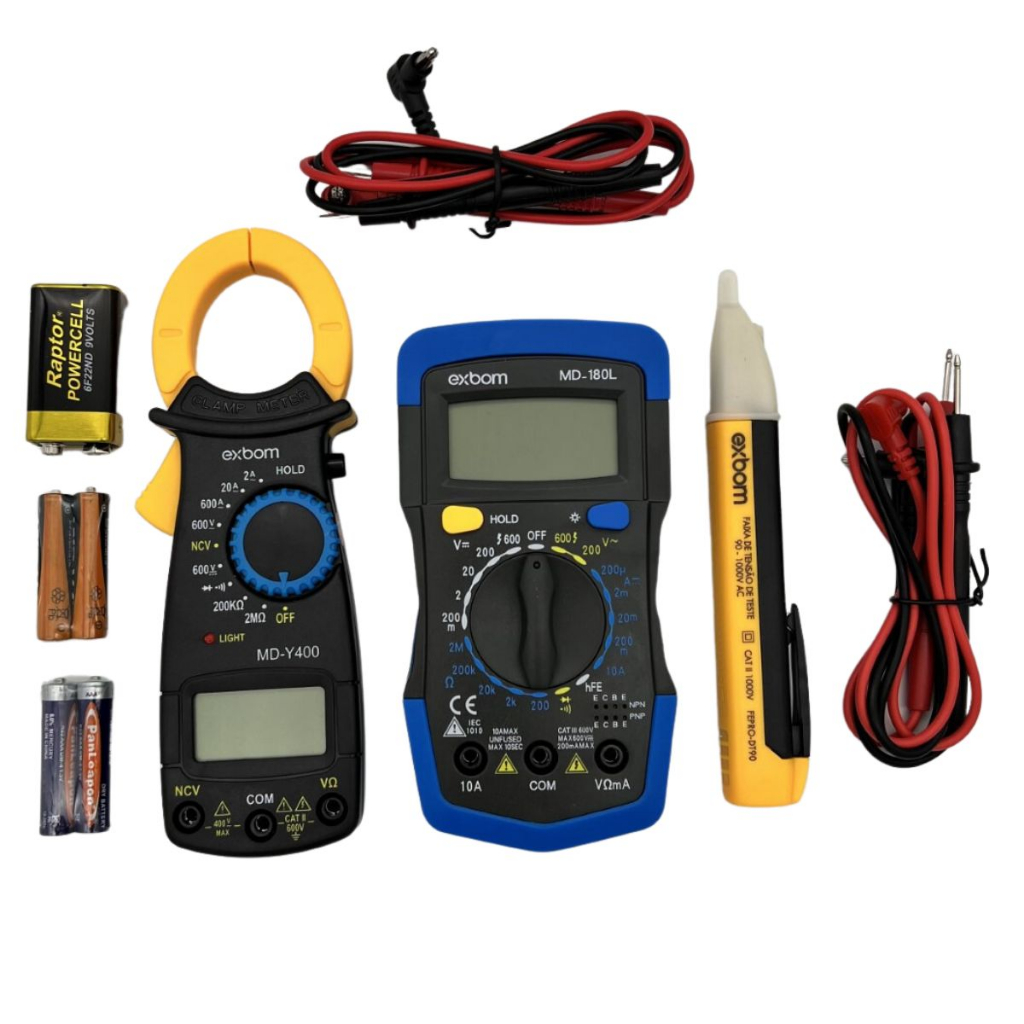 Kit 3×1 Multimetro digital Alicate amperímetro + multimetro + caneta tensão alerta som – Exbom