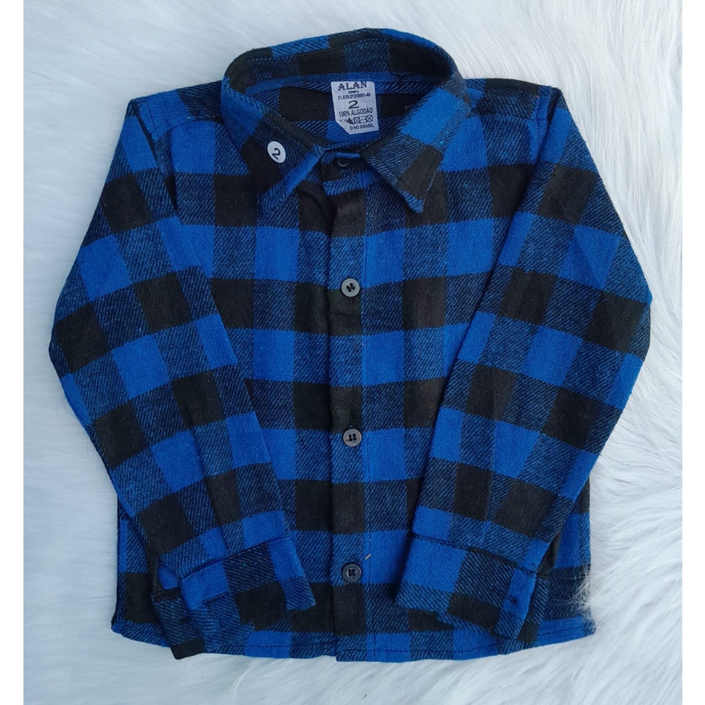 Camisa Xadrez Flanelada  Infantil e Juvenil Manga Longa De Botão Com Gola