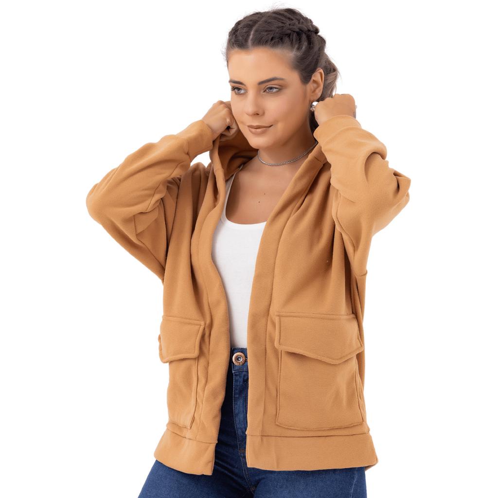 Sobretudo Feminino Soft Casaco Aberto C/Capuz Quentinho Super Macio Tendência Especial Novo 5423A