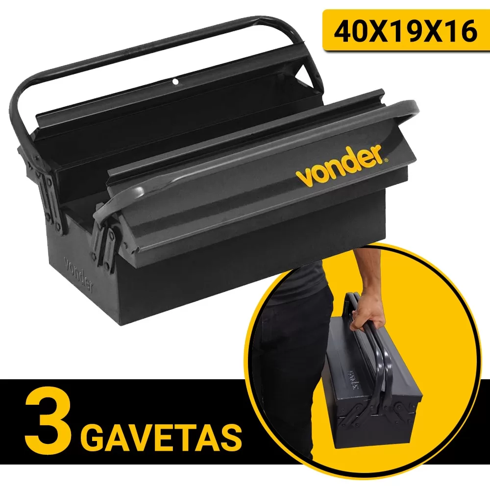 Caixa de Ferramentas Sanfonada Grande Metalica Vonder 40 cm