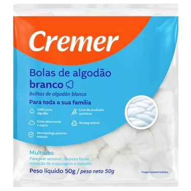 Algodao Bola 50g Branco Profissional Cremer Multiu