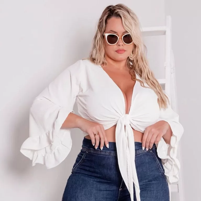 Cropped Branco  blusa branca Plus Size Com Amarra�