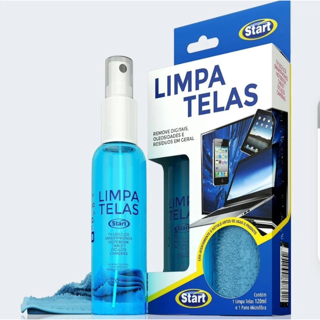 Kit Limpa Tela 120ml + Pano Microfibra Start Removedor Sujeira Tela