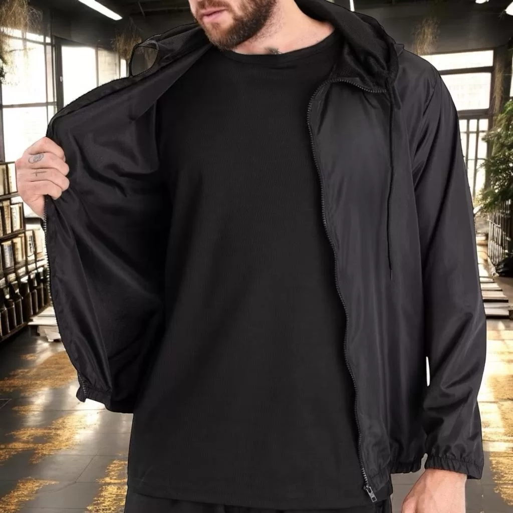Jaqueta Corta Vento P ao G3 Masculino Impermeável Liso Inverno Capuz Ziper