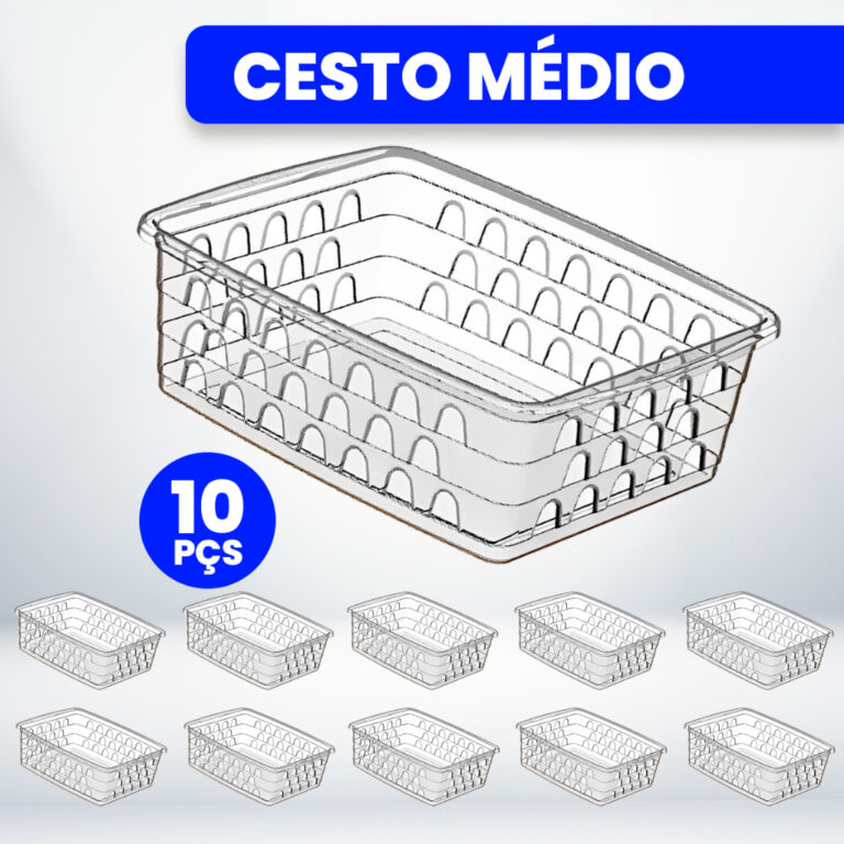 Kit com 10 Cestos Organizadores Multiuso Transpare