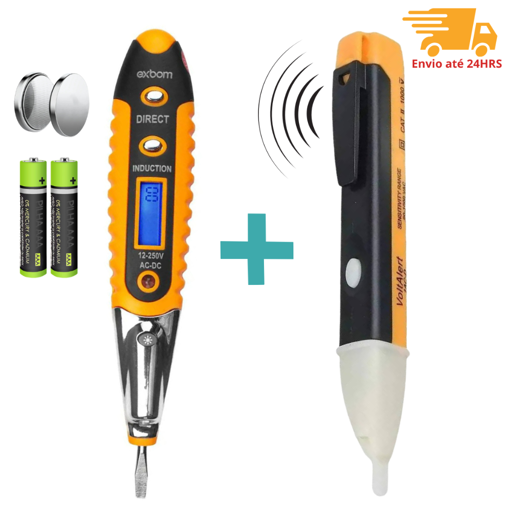 Kit Chave Teste Corrente 12V a 250V + Caneta Detector de Tensão Voltagem Corrente