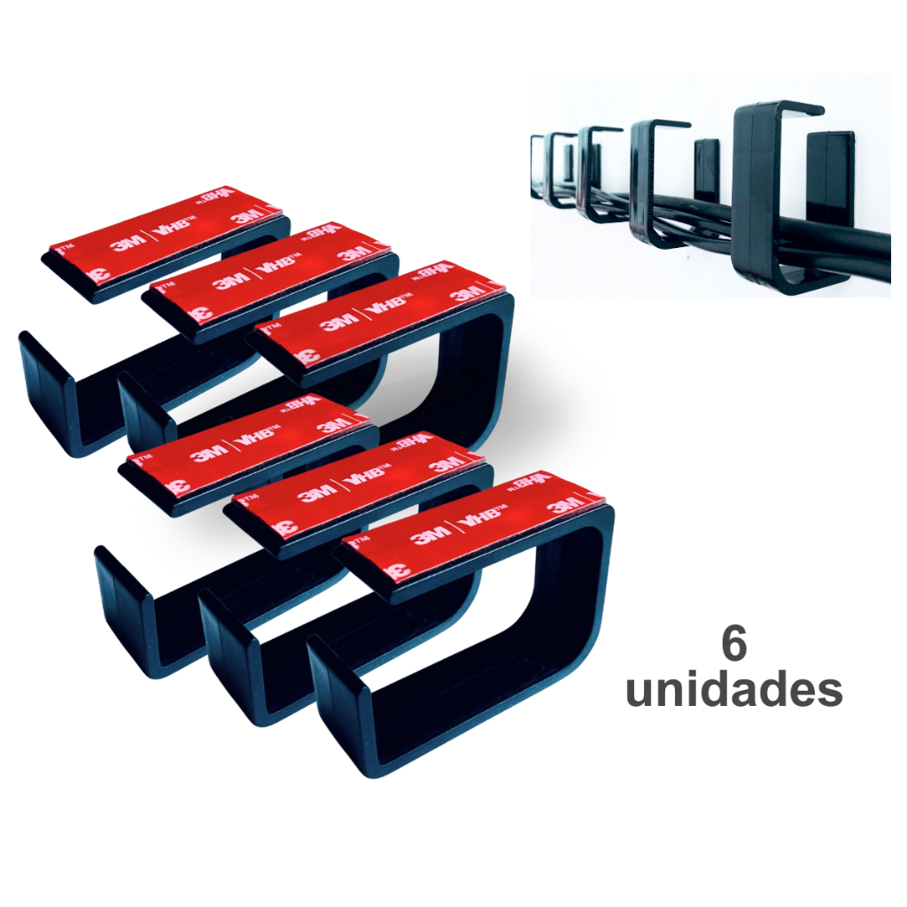 6 organizadores de fios e cabos oculto baixo mesa com fita dupla face 3M