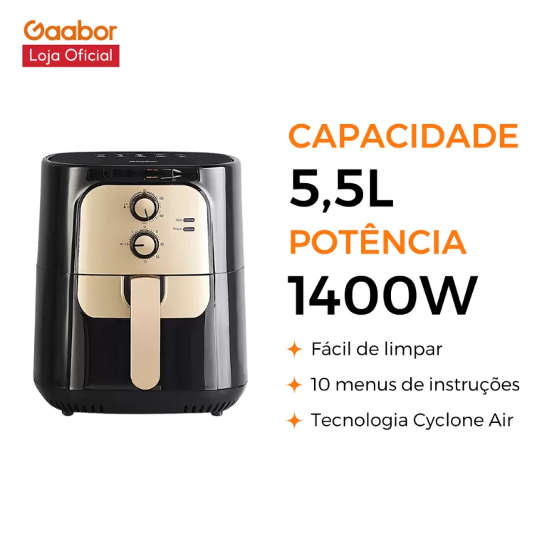 Fritadeira Elétrica Sem Óleo Air Fryer 5.5L Gaab