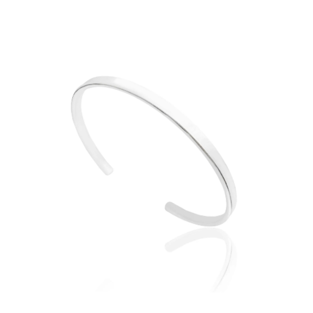 Bracelete Liso Banhado a Prata 925 Feminino Ajustável 4mm