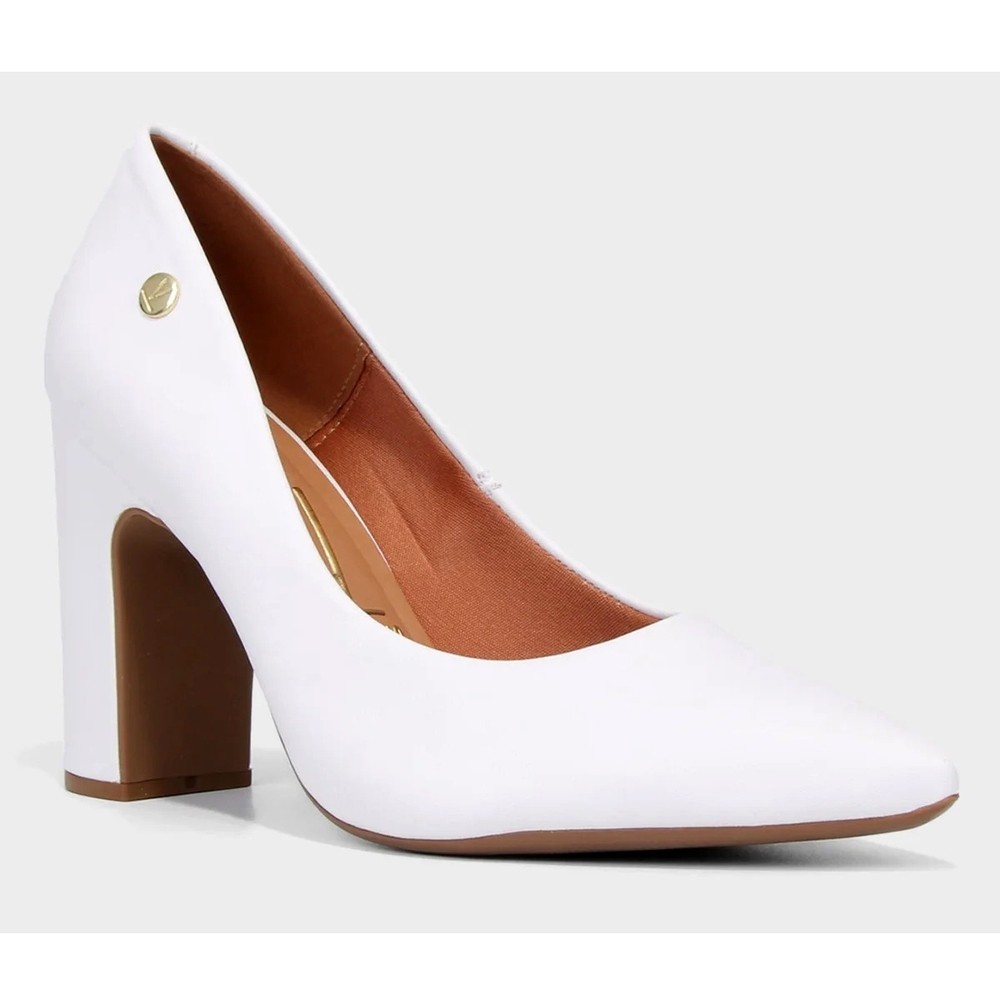 Scarpin Vizzano Bico Fino Salto Bloco Alto – Branco