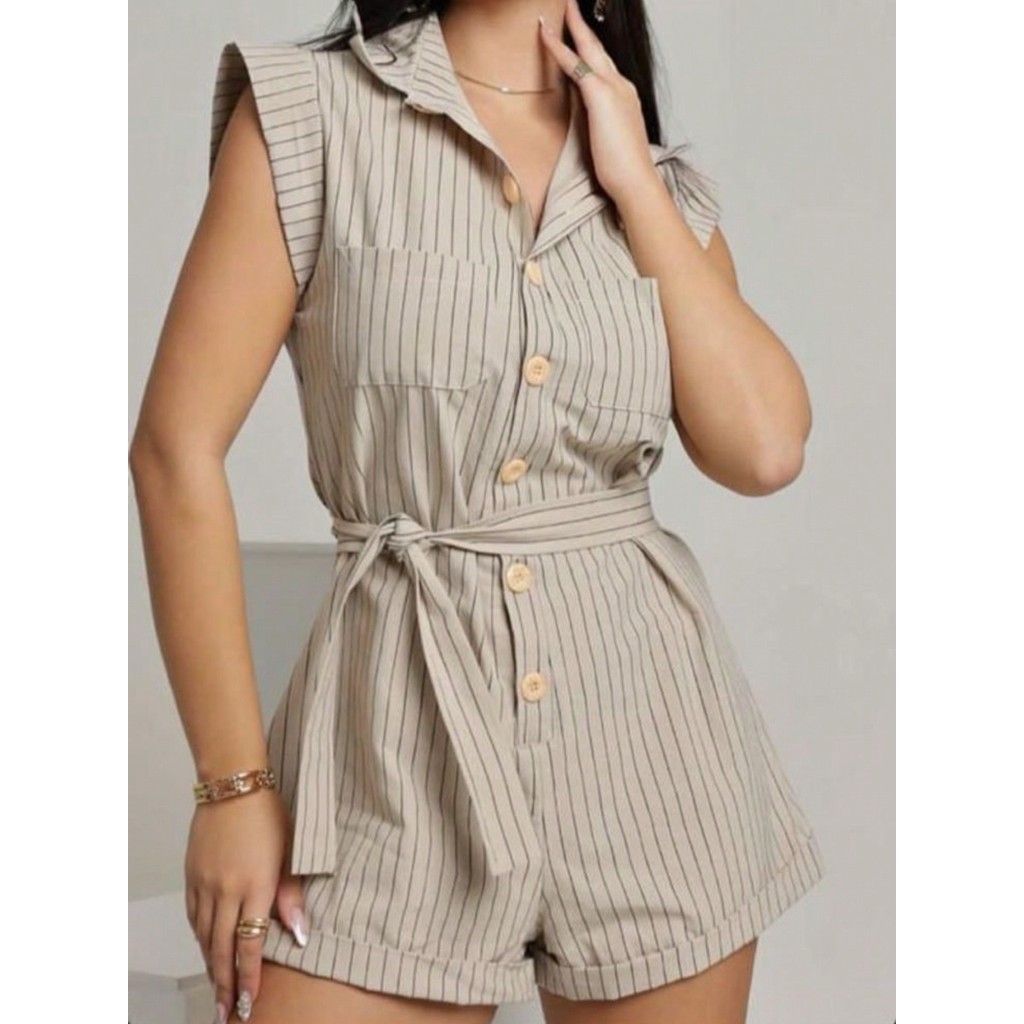 Roupas Femininas/ Macaquinho/Faixa/Linho