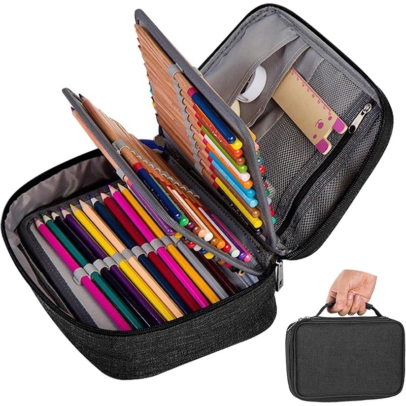 Estojo 72 Pens Escolar Box Nylon Com Alça Feminino/Masculino Organizador Com Divisórias Zíper Infant