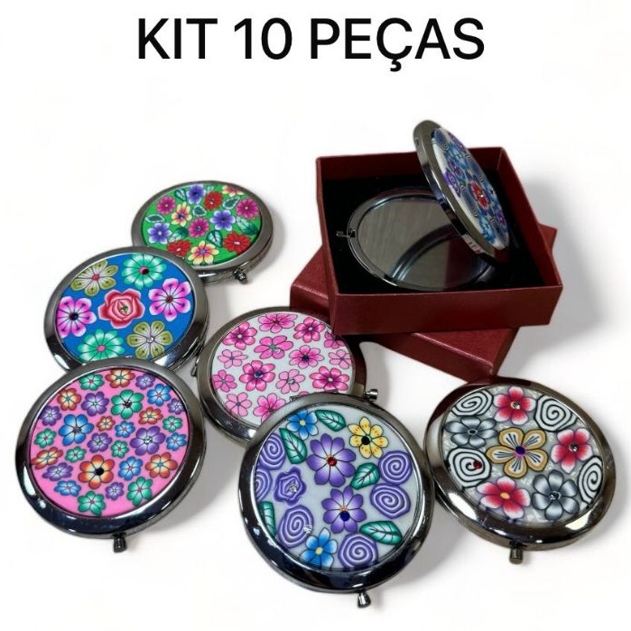 Kit Com 5/10 Espelho De Bolsa De Metal Com Aumento