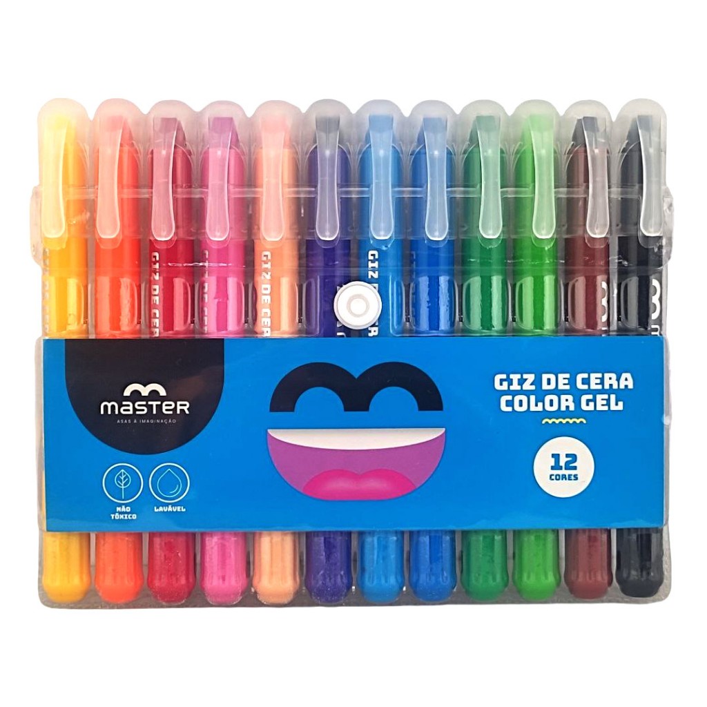 Giz de cera COLOR GEL Retrátil – Estojo com 12 Unidades – Extremamente macio, lavável e não tóxico