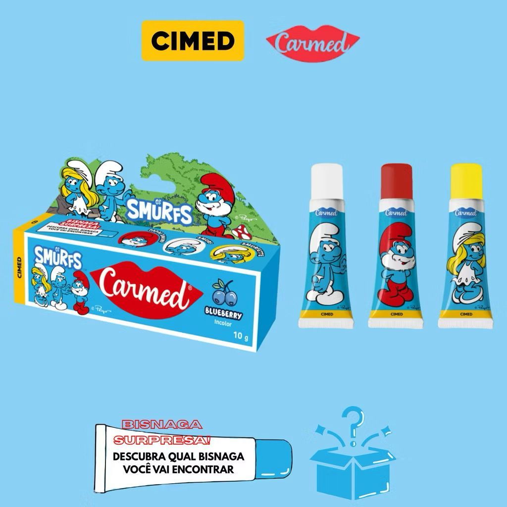 Carmed Hidratante Labial SORVETE SOS Algodão Doce Smurfs Blueberry Açaí Oakberry Leite Condensado 10