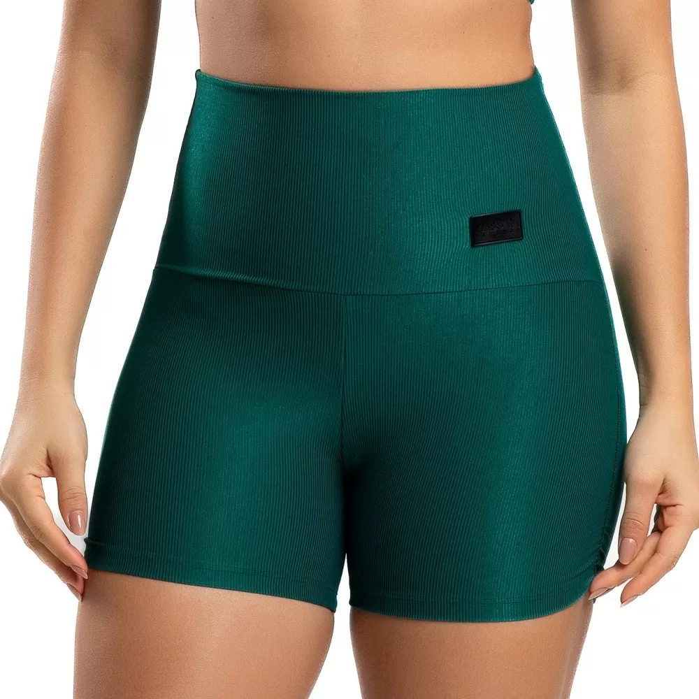 Short Poliamida Canelado Verde Massam Fitness