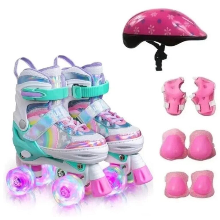 Patins Infantil Roller 4 Rodas Ajustável Leds Nas