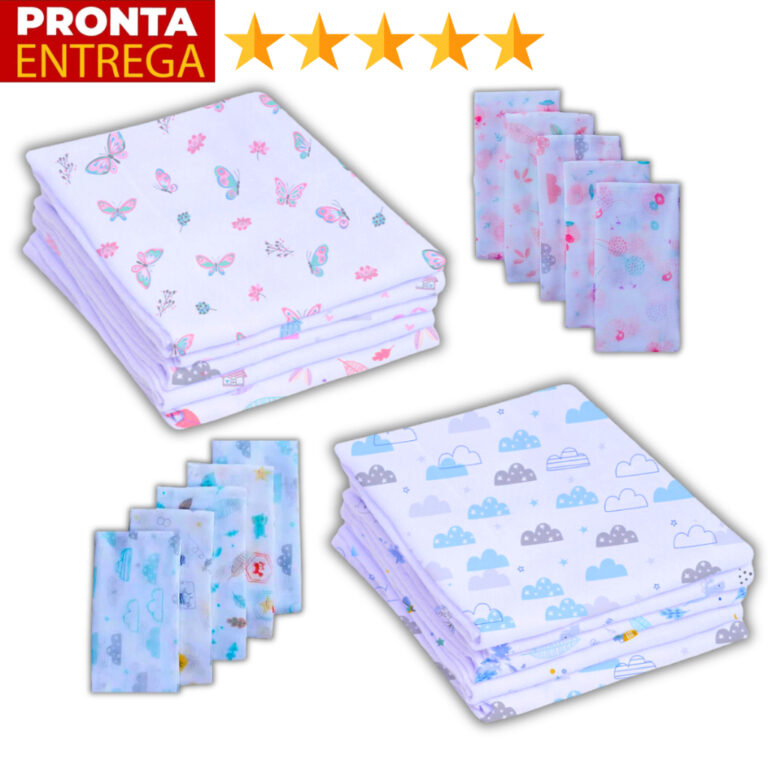 Kit 5 Fralda De Pano Estampado 60 x 60 Enxoval Inf