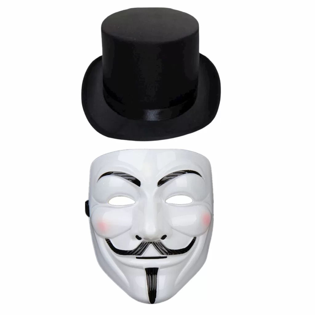 Fantasia Completa V De Vingança com Máscara e Cartola para um Halloween Misterioso