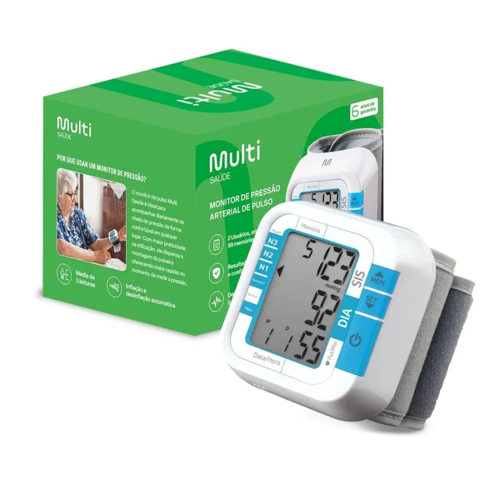 Monitor de Pressão Digital de Pulso HC204 | Multi Saúde | Medidor Automático e Preciso
