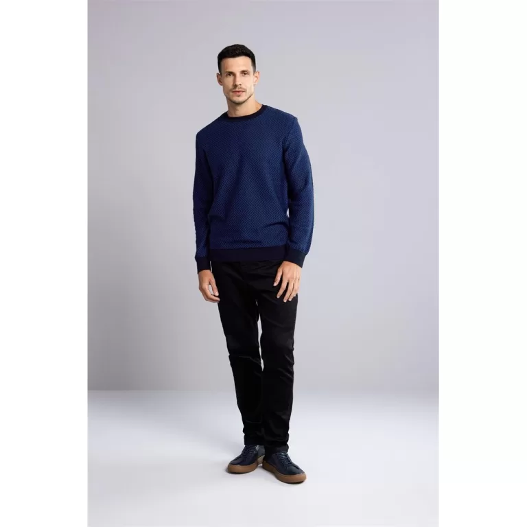 Tricot Gola Careca Jacquard – Azul Marinho