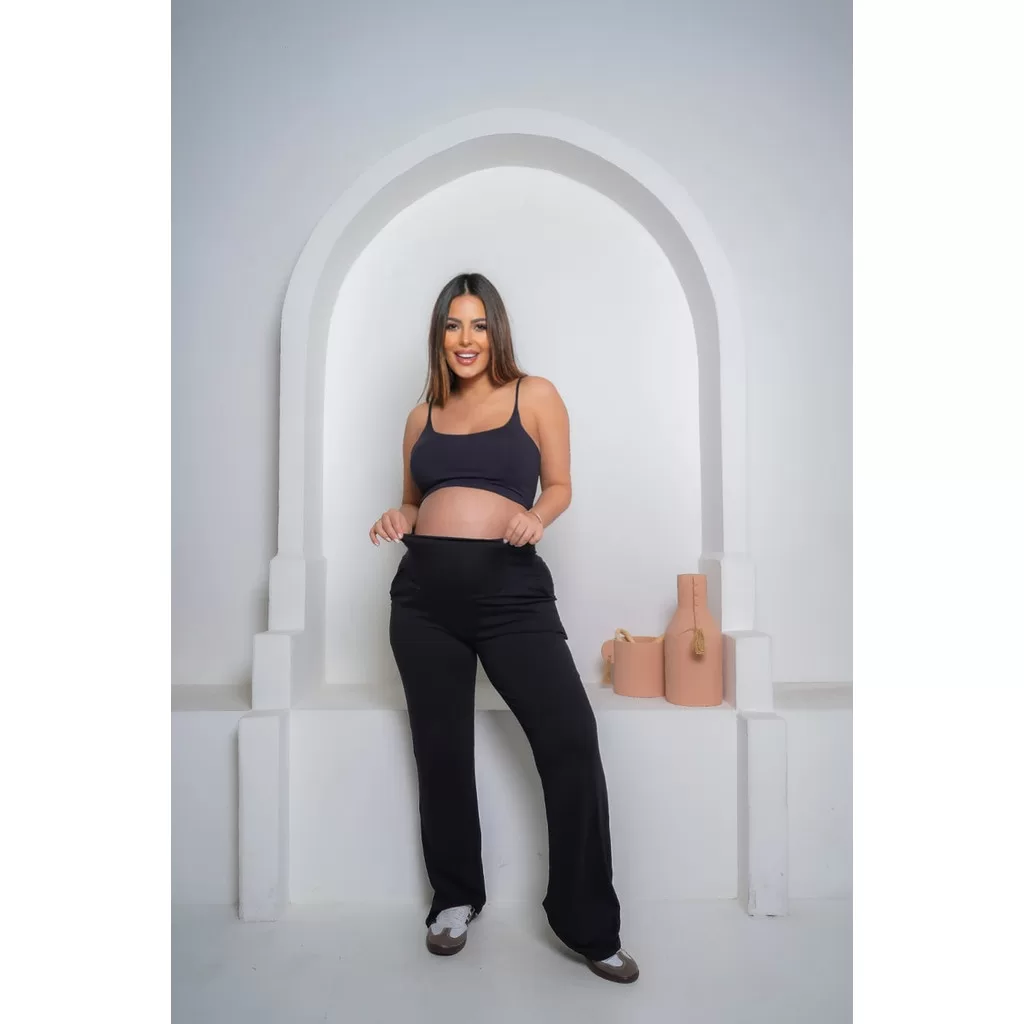 Calça Bailarina Gestante Malha Premium Cós Alto Confortável