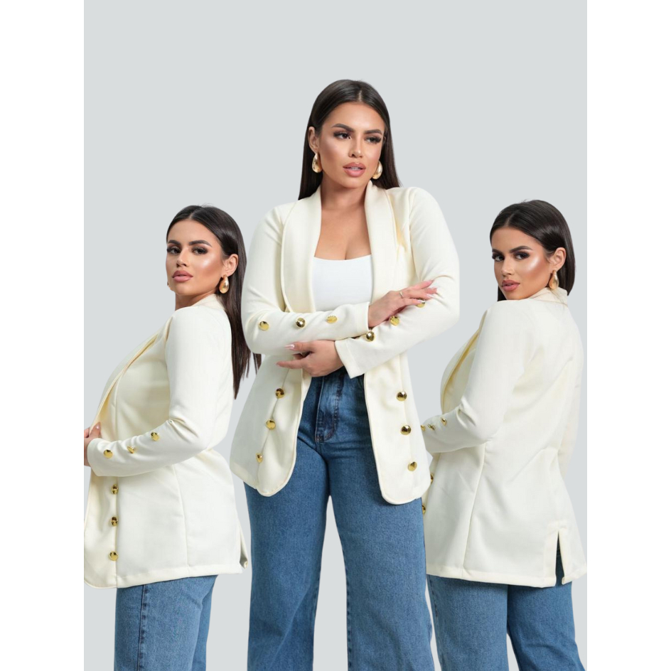 Blazer Social Liso Botões Alongado Feminino Acinturado Neoprene