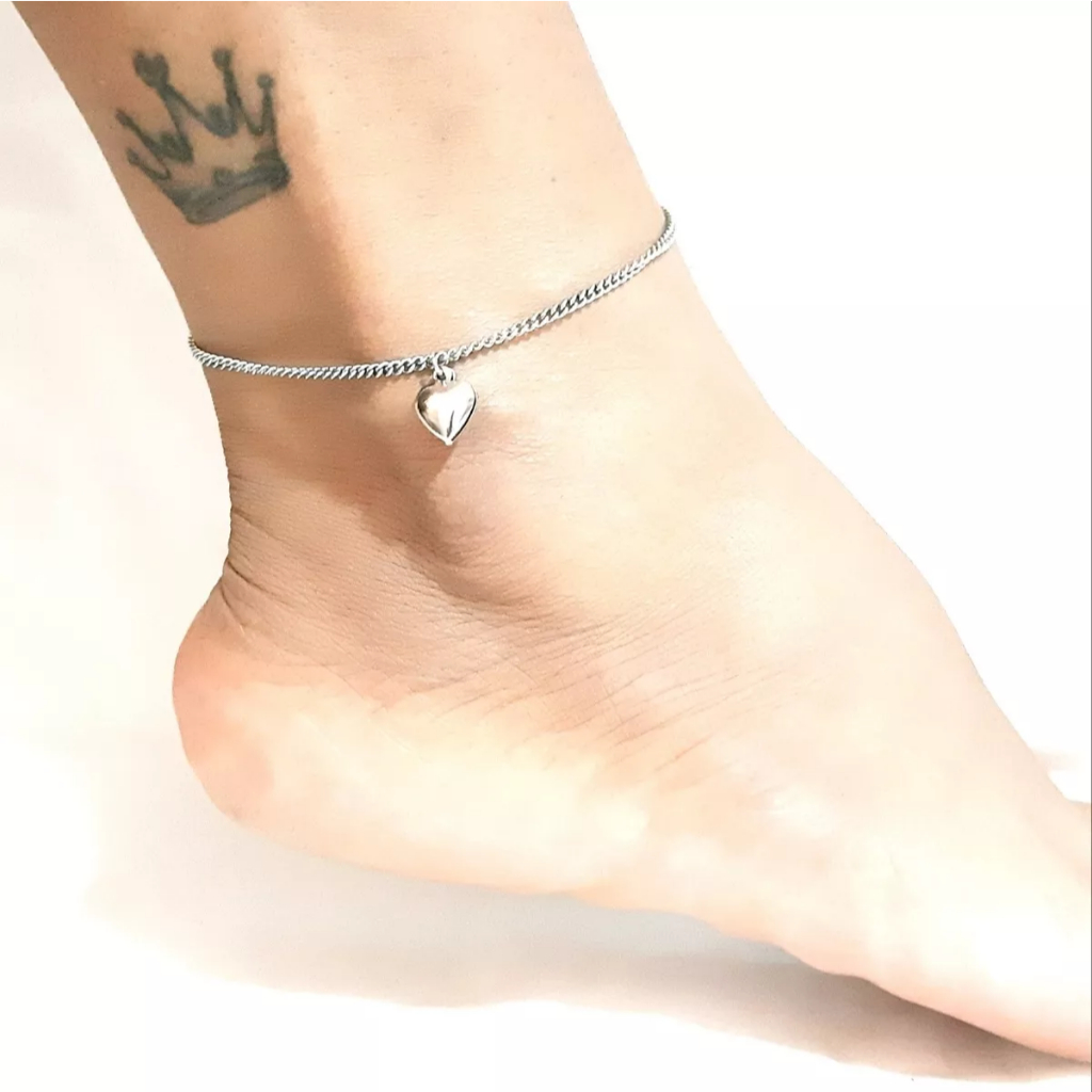 Tornozeleira C/ Pingente De Coração Aço Inoxidável Antialérgico