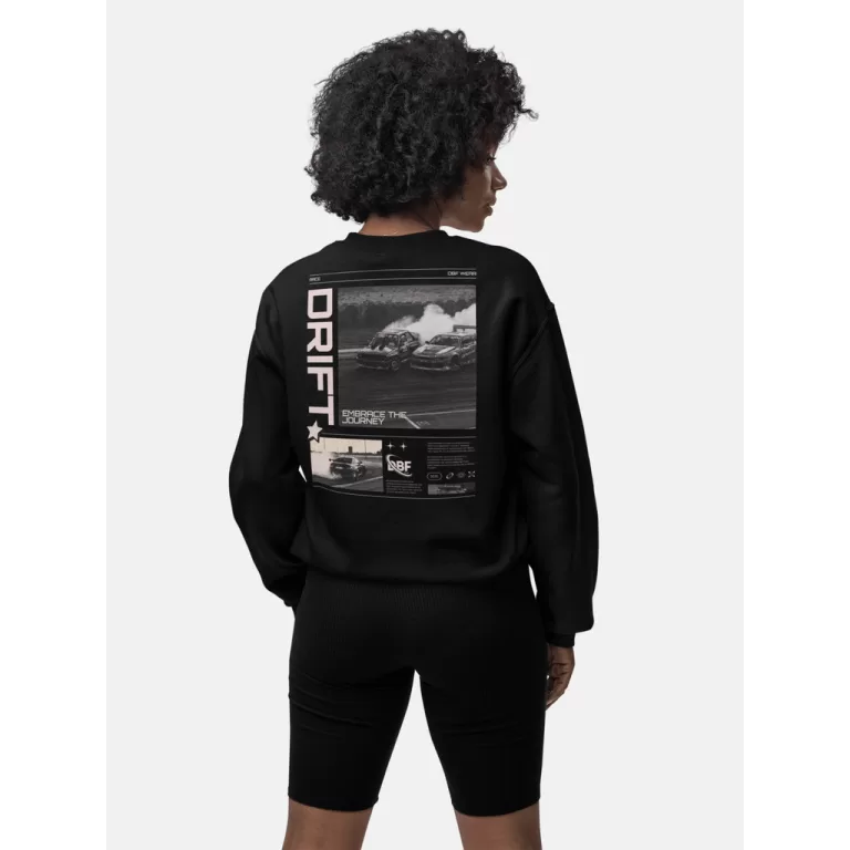 Blusa Moletom de Frio Gola Careca Preto Branco Fem