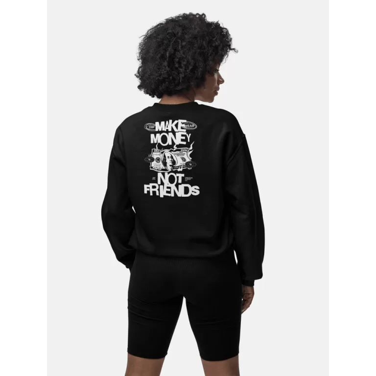 Blusa Moletom de Frio Gola Careca Preto Branco Fem