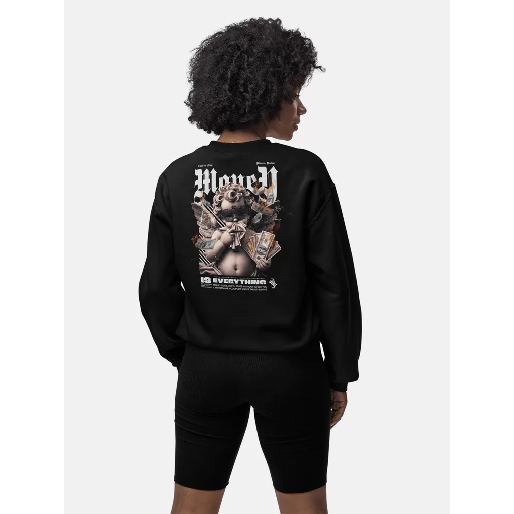 Blusa Moletom de Frio Gola Careca Preto Branco Feminino Streetwear Algodão Flanelado Básico Unissex