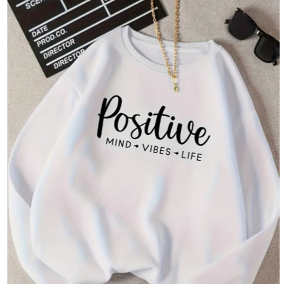 Moletom Gola Redonda Estampado Frase Positive Posi
