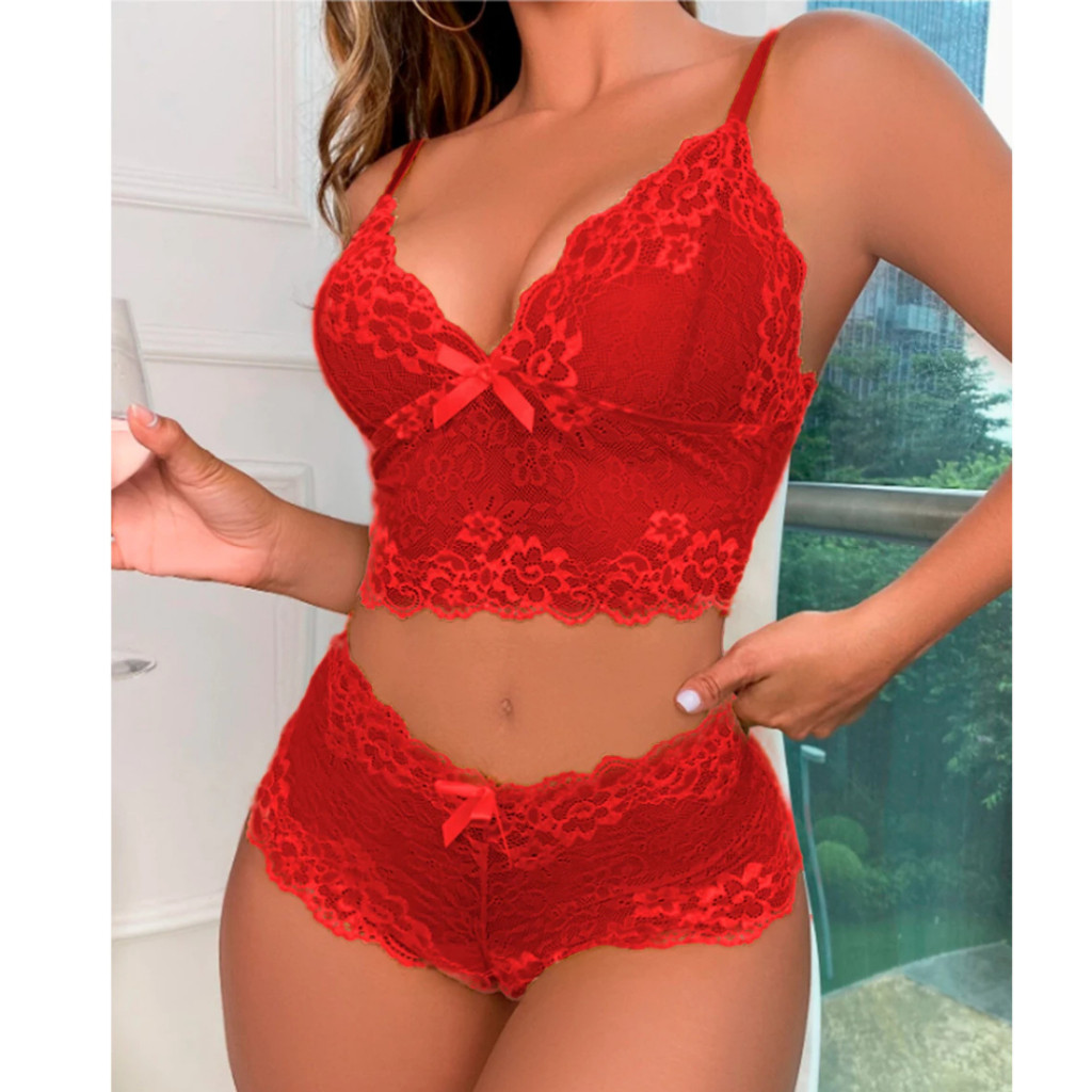 Conjuntos Lingerie Feminino de Renda Sexy Caleçon e Sutiã Sem Bojo Conjunto Espera Marido