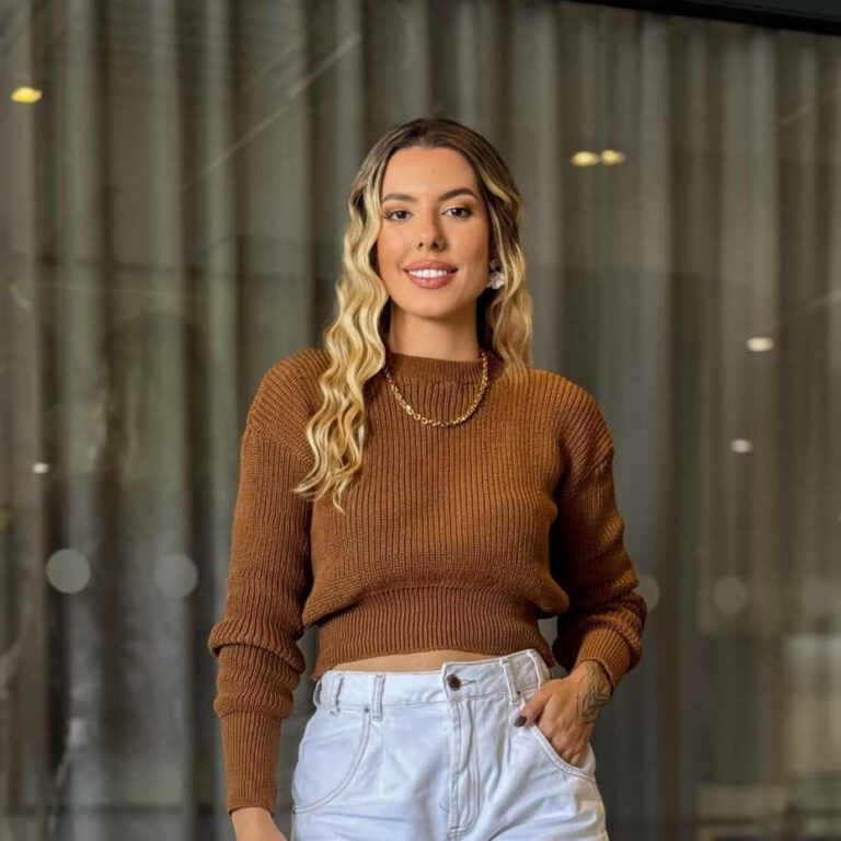 Suéter Cropped Tricot Feminina Quente no Frio e L