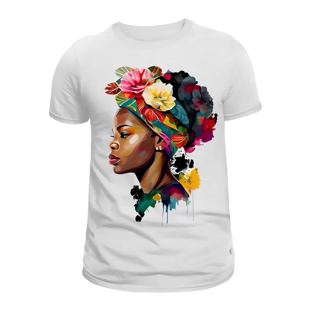 Camiseta Feminina Estilosa com Estampa de Mulher Africana  Tamanho Adulto