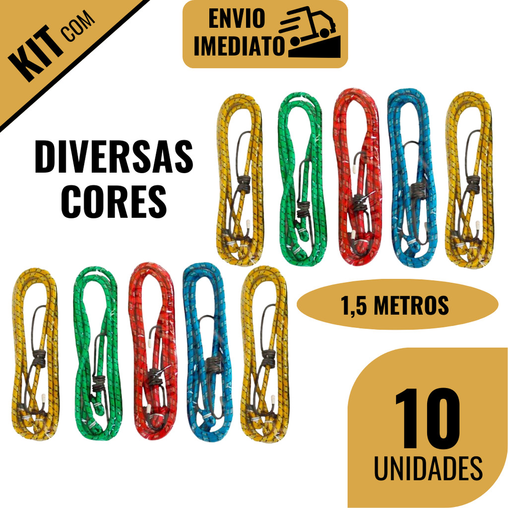 Kit 5/10 Corda Elástica para Bagageiro de Moto Bike Carro Caminhão Viagens Estique Gancho 1,5 metros