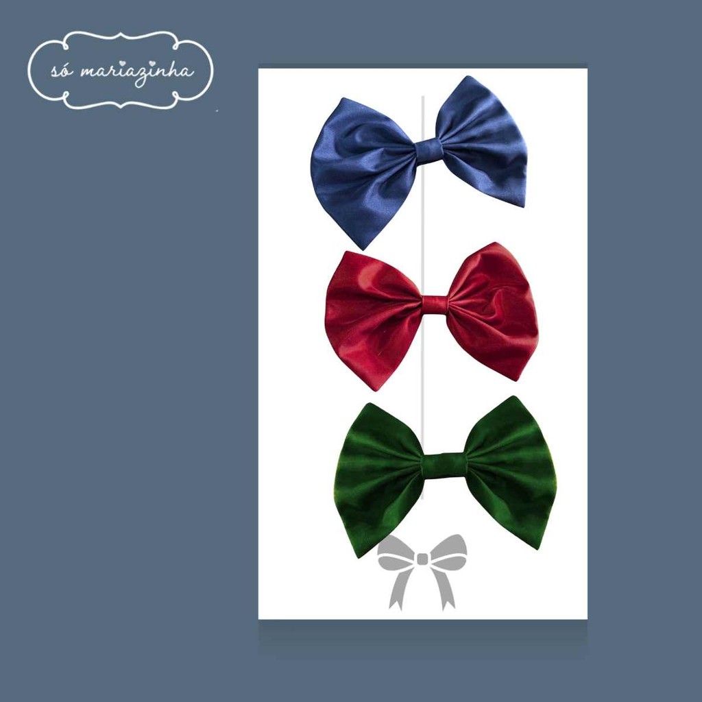 Laço Decorativo de Cabelo Com 3 unidades: Azul Marinho, Vermelho, Verde Musgo REF4201