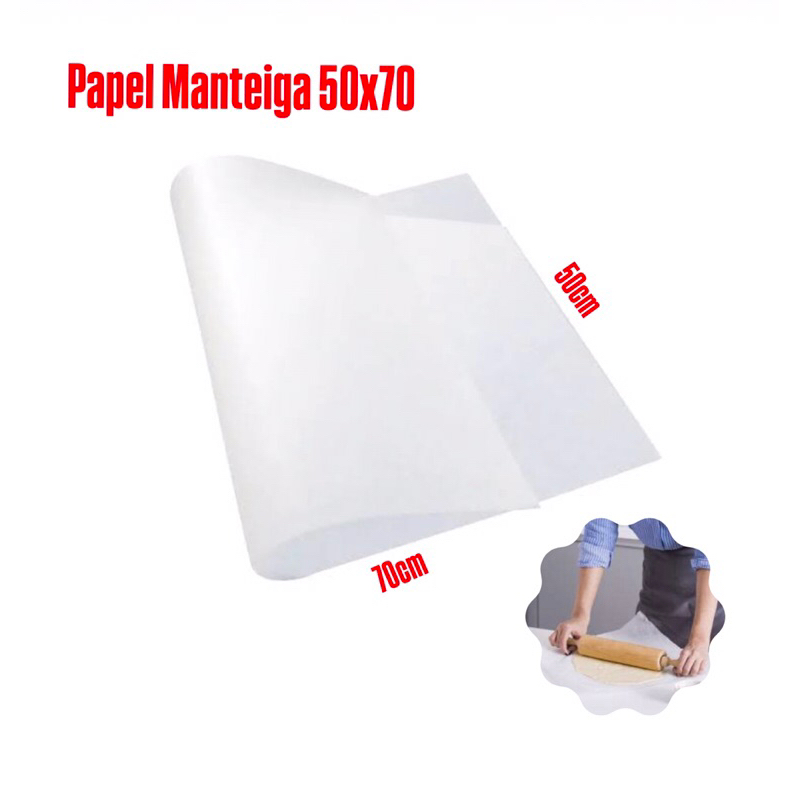 50 Folhas de Papel Manteiga 50×70 para cozinhar, bolos, formas e forno