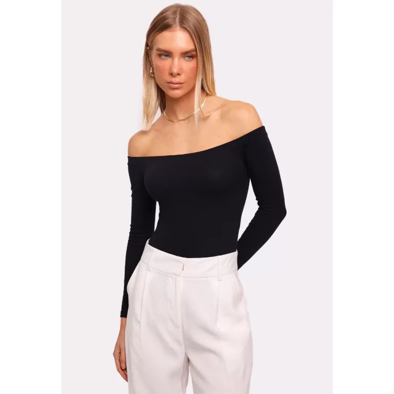 Body Feminino Ombro a Ombro Manga Longa Elegante F