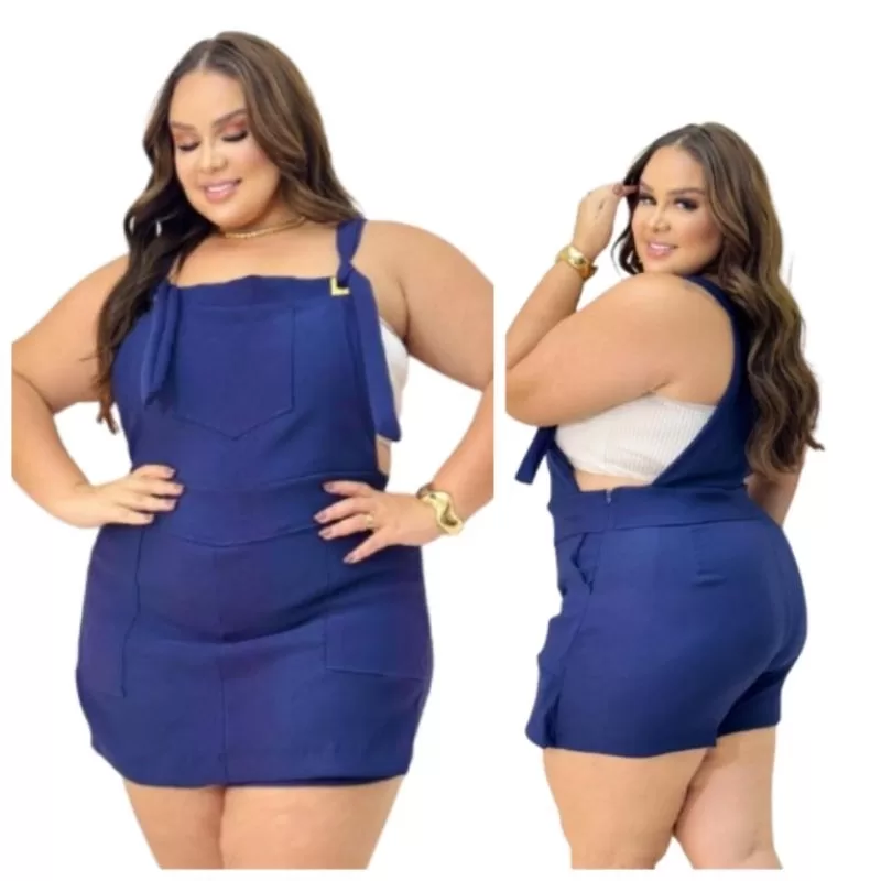 Jardinheira Short Saia Plus Size Laycra Feminina Mulher Linda