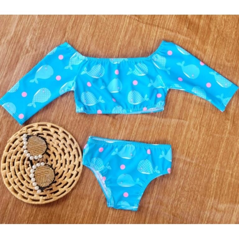 Biquine infantil casaquinho azul baleia tam 1.3 an