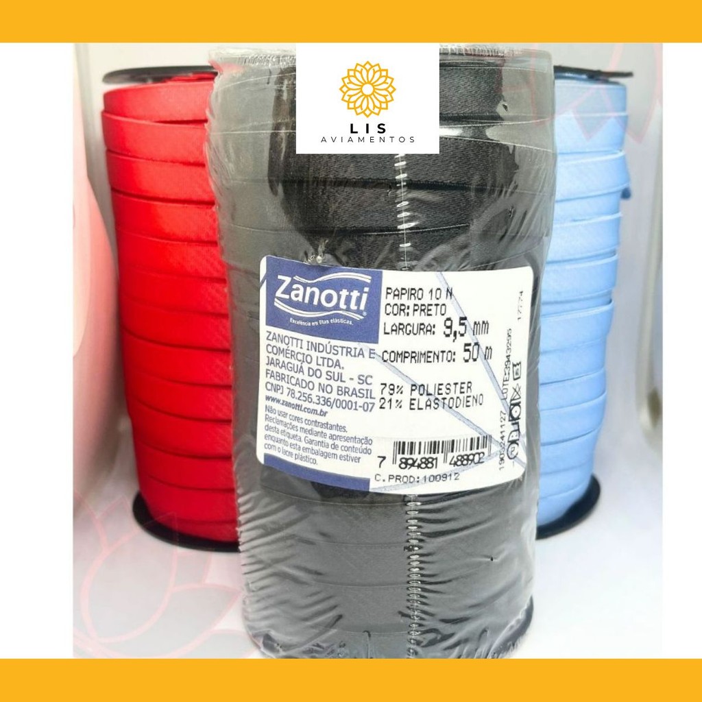 Rolo de alça elástica PAPIRO ZANOTTI com 50 metros para sutiã Moda Intima