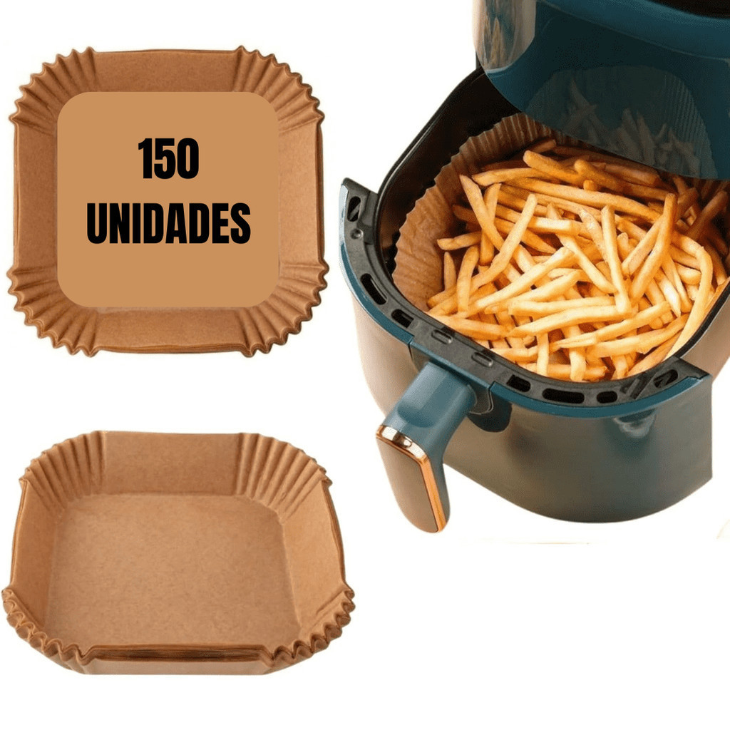 Kit 100 forma de airfryer descartavel antiaderente de papel cozinha quadrado fritadeira cozimento