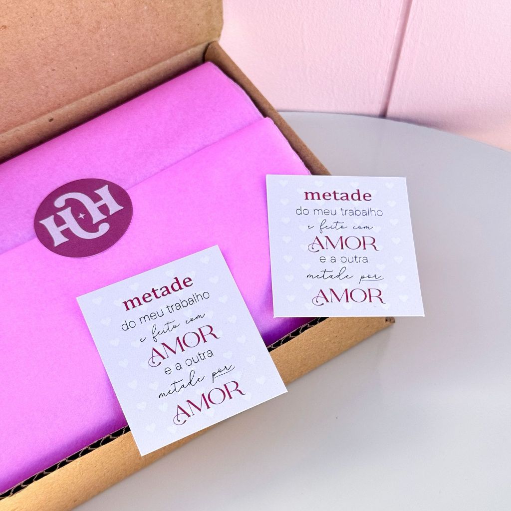 50/100  Mini Cartões Frase Agradecimento – Feito com Amor – Pronta Entrega