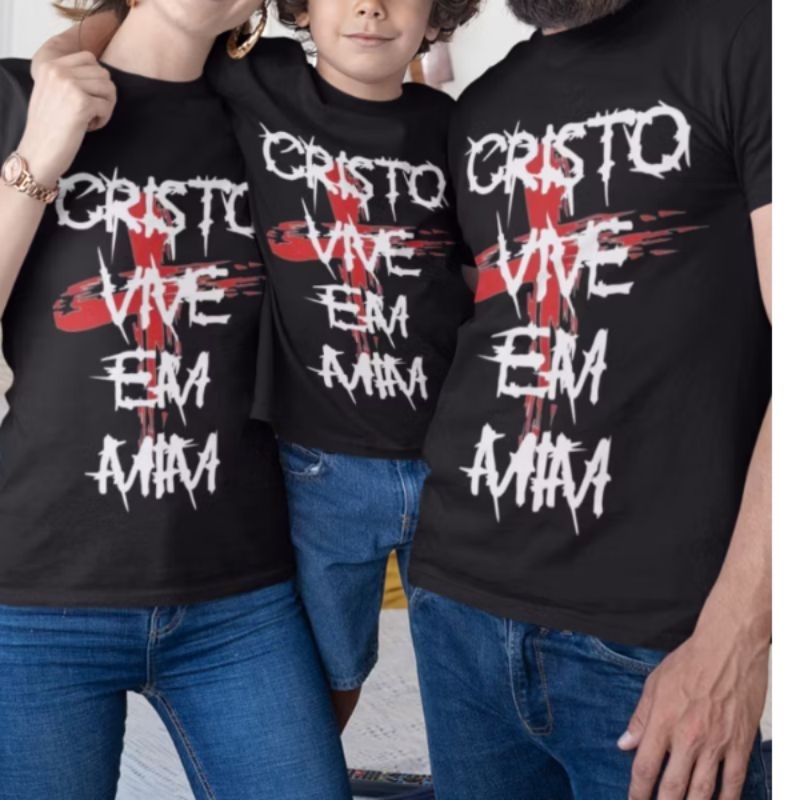 Kit Família, Camiseta cristã 100% algodão Casual e básica