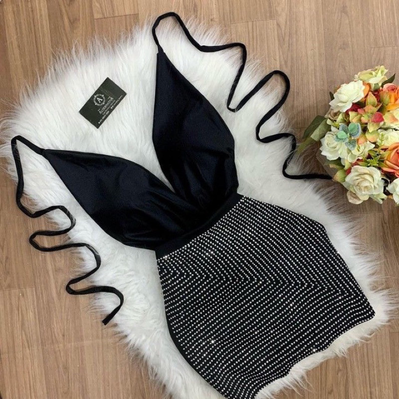 Conjunto Body Frente Unica e Saia Pedraria