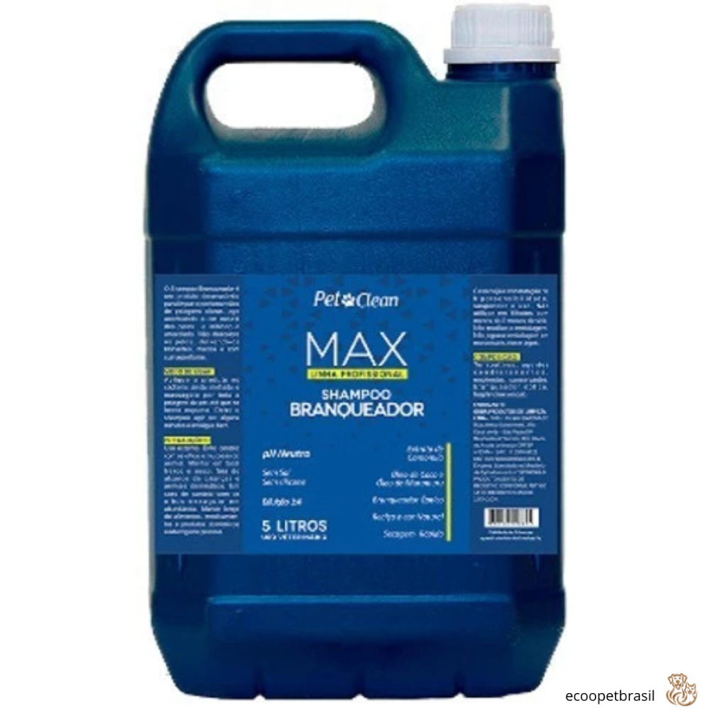 Shampoo Profissional Max Clareador Branqueador De pelagens Para Cachorro E Gato Pet Shop – 5L 1:4 Di