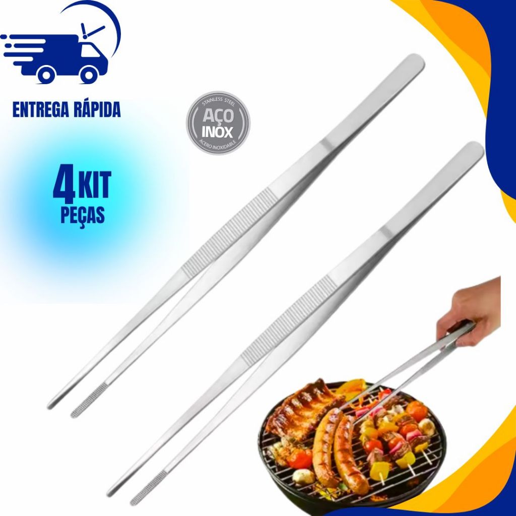 KIT 4 Pinça Culinária de 30cm Aco Inox Precisao
