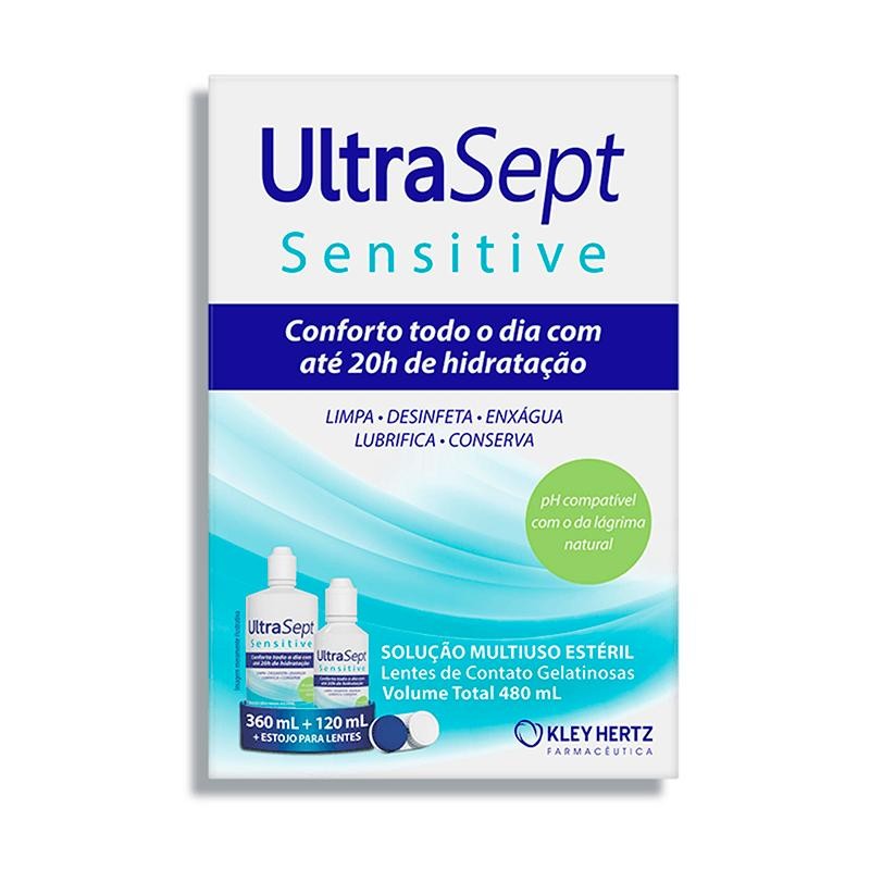Kit Ultrasept Sensitive Solução Multiuso Para Lente De Contato 480ml + Estojo Para Lentes