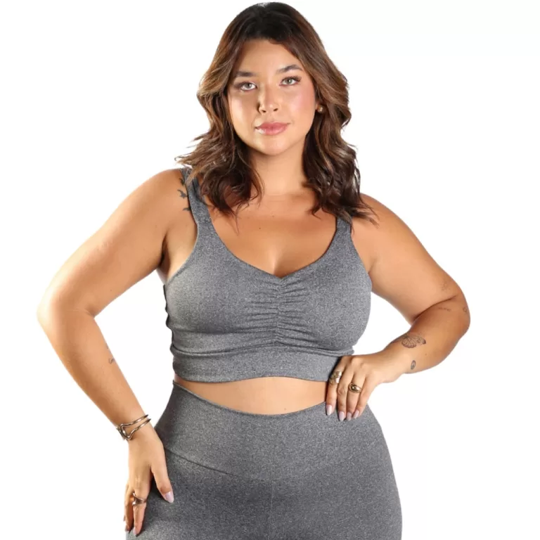 Top Feminino Plus Size Fitness Franzido Frente Aca
